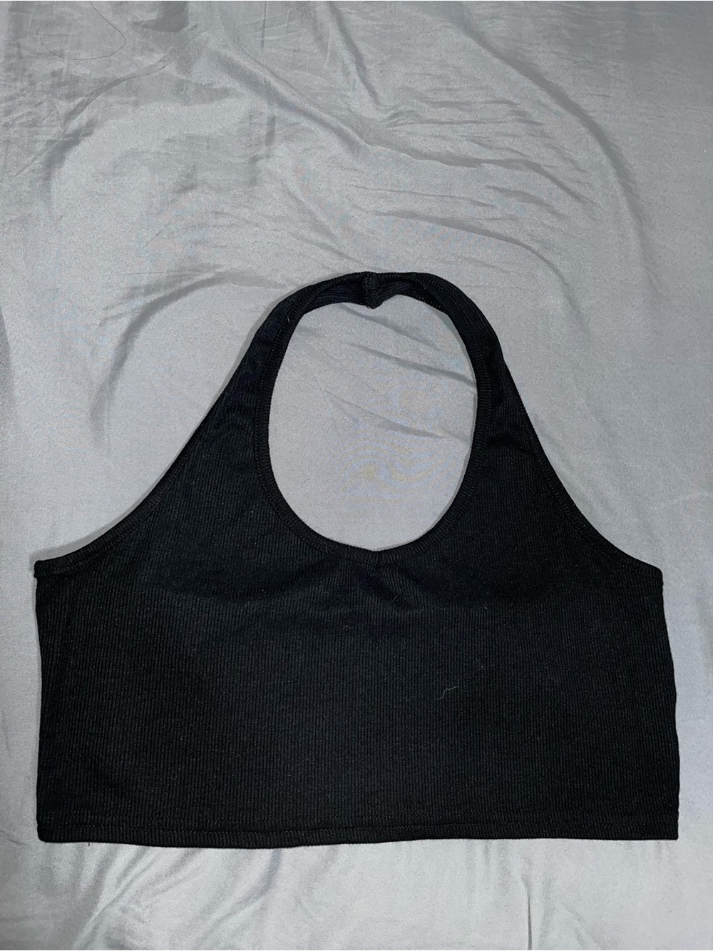 ROMWE Black Ribbed Halter Neck Crop Tank